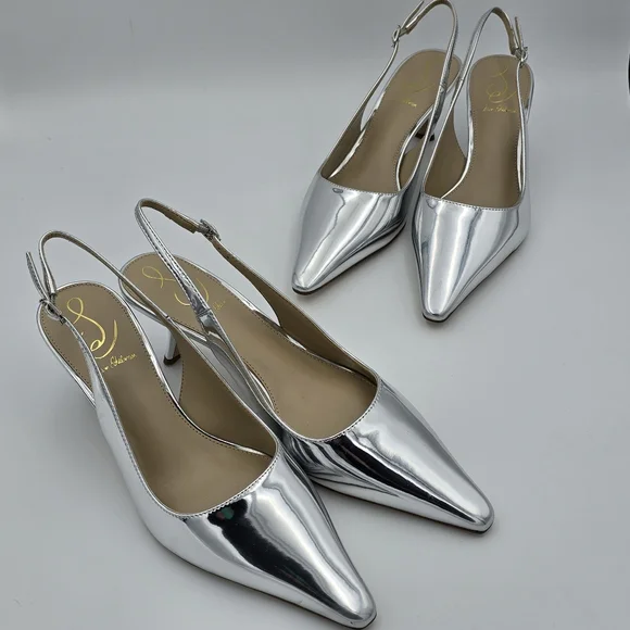 Sam Edelman Silver Pointed Toe Slingback Kitten Heels - Picture 15 of 16
